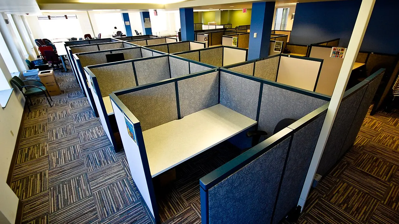Shared desks that illustrate a flexi-desk office in the UAE for a small company