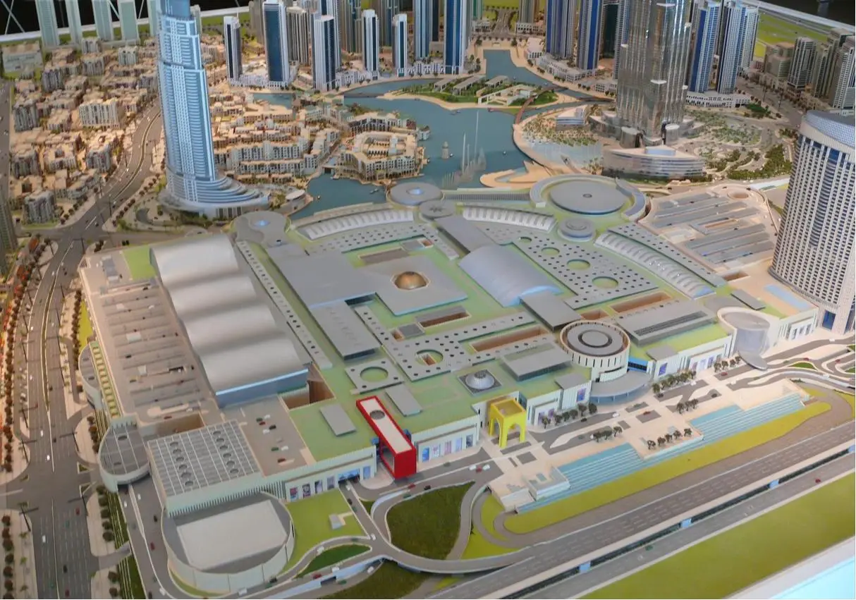 Scale model of a master-planned district, a common sales tool in Dubai off-plan resale