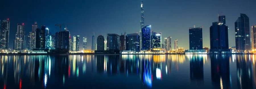 Dubai skyline at dusk, illustrating how foreign companies build credibility in the UAE market
