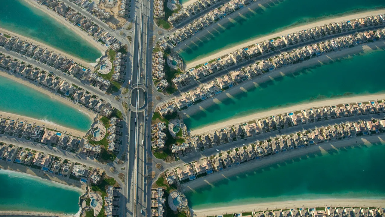 Aerial view of Palm Jumeirah, one of the freehold areas in Dubai where foreigners can own property